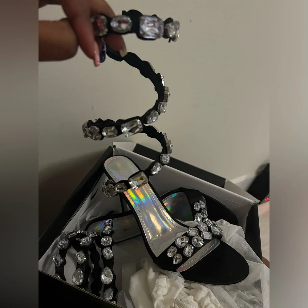Black Crystal Embellished Women's Sandals